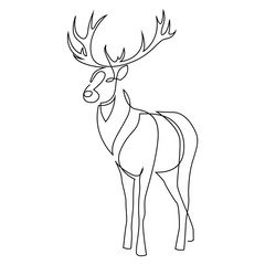 One line design silhouette of deer. Hand drawn single continuous line minimalism style vector illustration