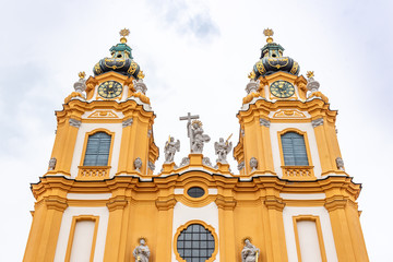 Fototapeta premium Melk Abbey Church. Main portal with two towers. Melk, Austria