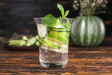 Glass of healthy infused water on table