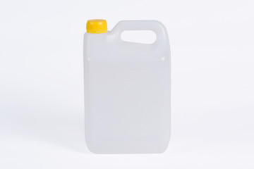 White plastic jerrycan on white background.