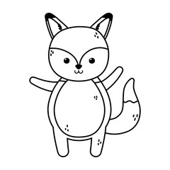 cute fox animal standing on white background thick line