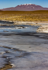 Mountain and icy river on the Bolivia plateau