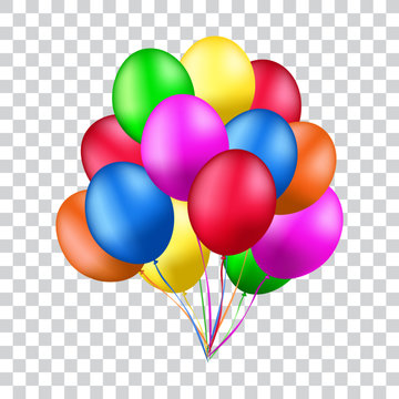 Bunch of helium balloons, vector illustration.