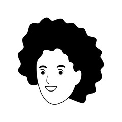 cartoon woman with curly hair icon, flat design