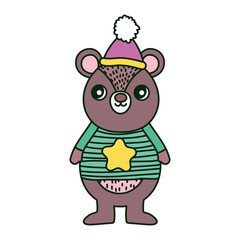 cute bear with hat and sweater happy christmas