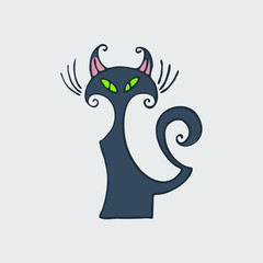Cute doodle cat. Hand drawn vector illustration