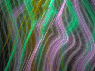 Abstract Design, Digital Illustration - Green and Pink Rays of Light, Warped Parallel Lines with Alternating Colors, Bands of Color, Soft Gradients, colored gradient.