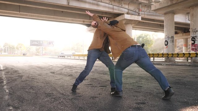 Two men have fight in suburbs