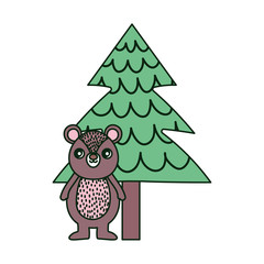 cute bear and tree pine happy christmas