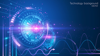 Abstract dark blue futuristic background. Vector. Hi-tech illustration. Futuristic software radar display. HUD user interface. Perspective. Energy loading scale. Science and space technology.