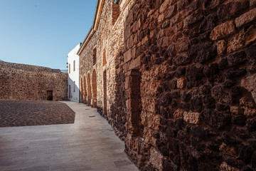 CASTELSARDO, SARDINIA / OCTOBER 2019: Outside walls of the main cathedral
