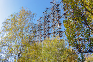 City ghost Pripyat. Chernobyl Exclusion Zone. The accident at the Chernobyl nuclear power plant. The consequences of the accident. Yellow radiation sign. Dangerous territory. Infection with radiation.