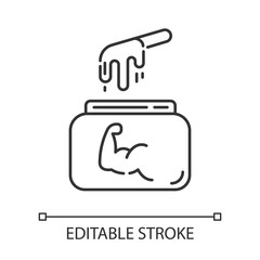 Fototapeta premium Hard waxing linear icon. Natural cold wax in jar with spatula. Body hair removal, depilation equipment. Thin line illustration. Contour symbol. Vector isolated outline drawing. Editable stroke