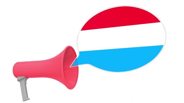 Loudspeaker and flag of Luxembourg on the speech balloon. Language or national statement related conceptual 3D animation