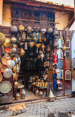Traditional moroccan lamps on market in Fes, Morocco
