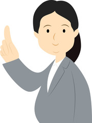 振り向いて指をさす壮年女性