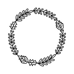 wreath branches garland ribbon merry christmas thick line
