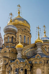 Fototapeta na wymiar Temple of Assumption. Located in Vasiliesvky Island on the embankment Lieutenant Schmidt. Saint Petersburg, Russia. 
