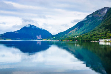 Obraz na płótnie Canvas Panoramic view of beautiful city Orsta, Norway