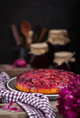 Fresh homemade upside-down plum cake