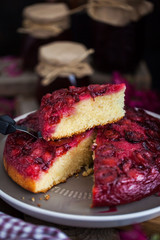 Fresh homemade upside-down plum cake