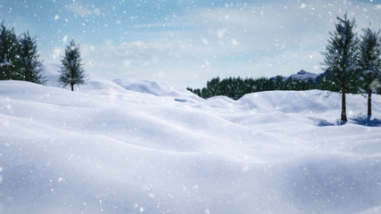 3D illustration of Christmas background with falling snow - Winter Background - Snowfall - Winter landscape with falling snow