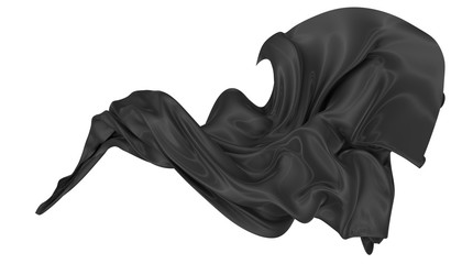 Abstract background of black wavy silk or satin. 3d rendering image.