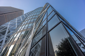 Fototapeta na wymiar Street level view of High Rise buildings in Nishi-Shinjuku district