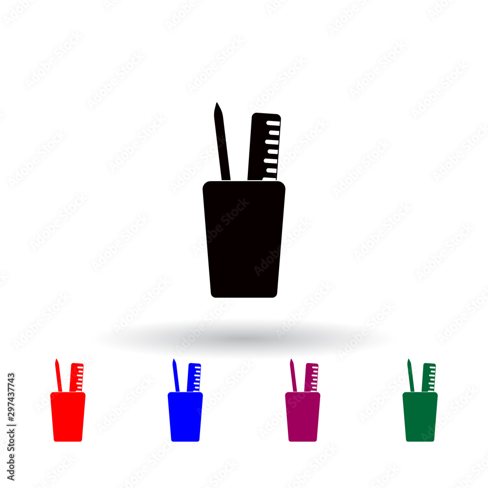 Poster pencil case multi color icon. elements of university life set. simple icon for websites, web design,
