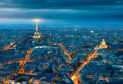 Aerial View Of Paris At Night