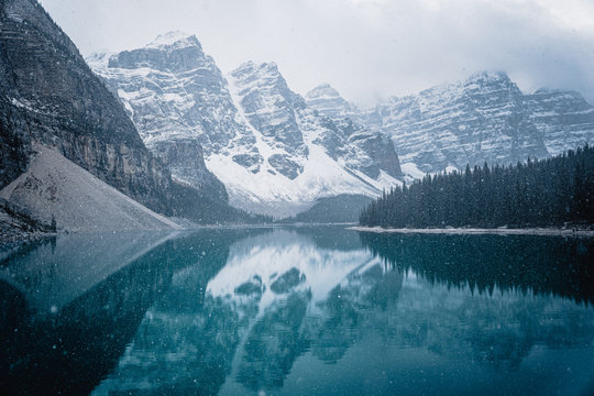 Snowfall at Moraine Lake, Banff National Park, Alberta Canada