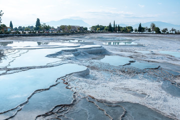 White travertines in Pamukkale, Turkey