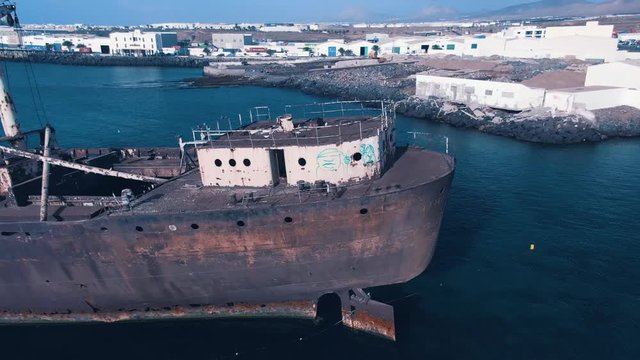 Lanzarote, Telamon, the ghost ship of Lanzarote, stranded in the coves, Arrecife, in October 1981