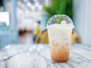 Ice Coffee Latte at coffee cafe.
