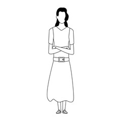 avatar woman standing icon, black and white design