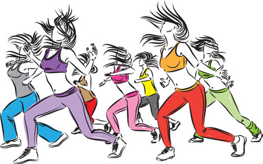 fitness group of women dancers vector illustration