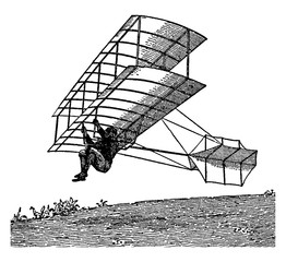 Biplane Gliding Machine, vintage illustration. © Morphart