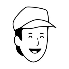 Cartoon man with cap icon, flat design