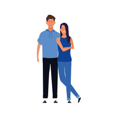 cartoon young couple standing, colorful design