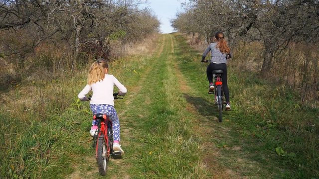 Slow motion cute girls having ride together in rural landscape FullHD 180p