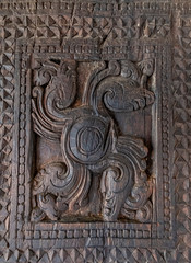 Wood Carving on a Column of Embekke Devala, Hindu Temple, Kandy, Sri Lanka	
