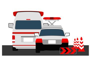 パトカーと救急車後ろ2 © まんもす