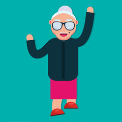 older woman with dancing pose isolated for happy expression concept vector illustration