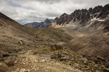 Kharta Valley, Wilderness area in Shigatse region of Tibet, close to Mount Everest. Tibetan Mountains, High Altitude Trekking adventure, Hiking Destination, Large Mountains, Valleys, Rugged Terrain.