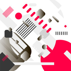 Simple geometric composition of gray and red lines and rectangles