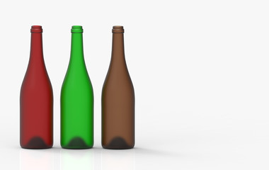 3d rendering. Empty red wine bottle glass row with clipping path isolated on white background.