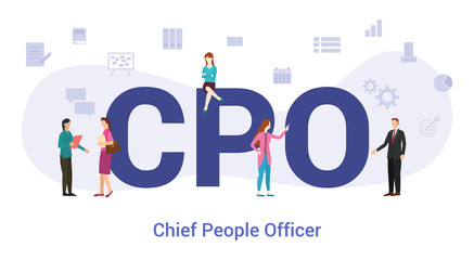 cpo chief people officer concept with big word or text and team people with modern flat style - vector