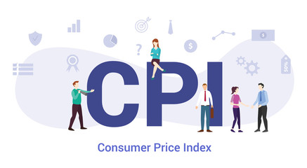 cpi consumer price index concept with big word or text and team people with modern flat style - vector