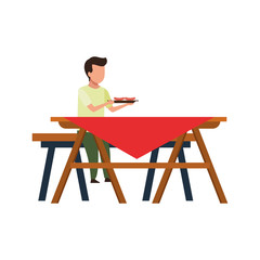 boy on a picnic table icon, flat design