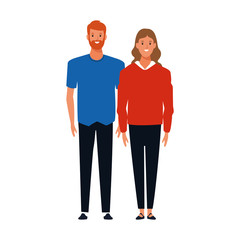 cartoon couple standing, flat colorful design